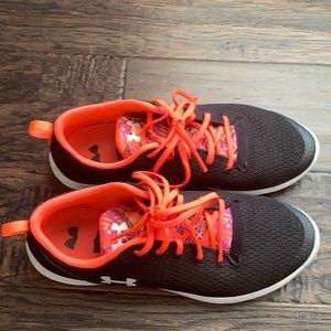 Pink with floral print under armour running shoes